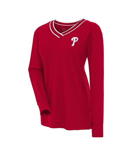Женский красный топ Philadelphia Phillies с символическим V-образным вырезом и длинными рукавами от Antigua для женщин red