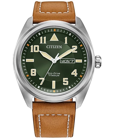 Мужские часы Citizen Garrison Eco-Drive 42 мм, коричневый кожаный ремешок