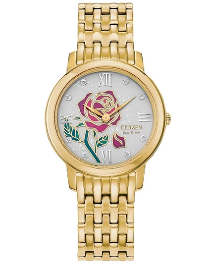 Женские часы Disney by Citizen Eco-Drive Belle с золотым браслетом из нержавеющей стали 30 мм