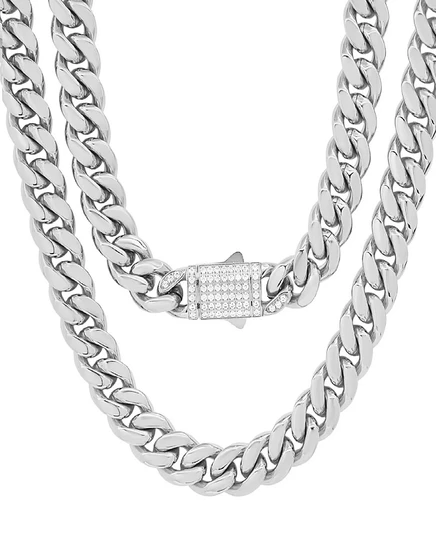 Мужская цепь Steeltime кубинская 61 см с фианитами, серая