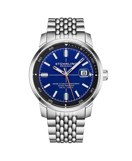 Мужские автоматические часы Stuhrling Trackmaster 1026, браслет из нержавеющей стали диаметром 42 мм, синий