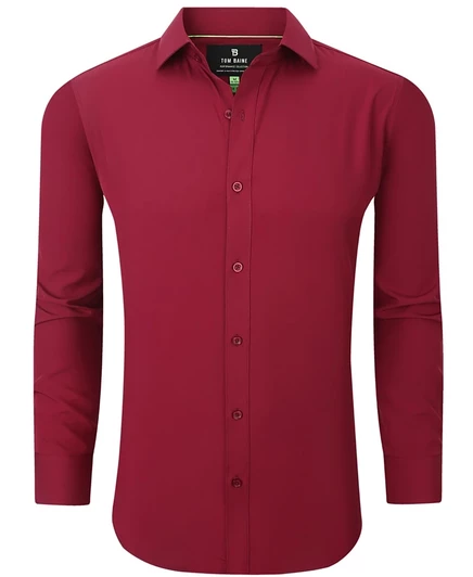 Мужская приталенная однотонная рубашка-стрейч Tom Baine Men Slim Fit в четырех направлениях