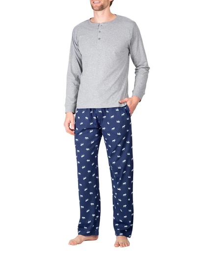 Sleep Hero Мужской пижамный комплект из трикотажа Henley с воротником-стойкой Sleep Hero moose