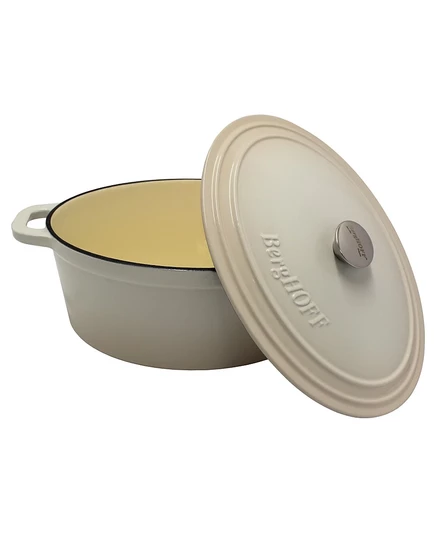 Чугунная овальная жаровня Berghoff Neo 7,6 л 13″ с крышкой, кремовая