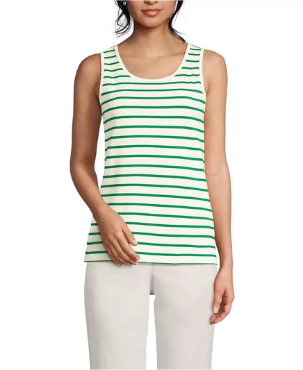 Женская миниатюрная хлопковая майка на бретелях из Лэндс-Энда true green breton stripe