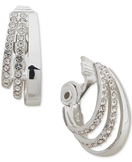 Серьги-клипсы Anne Klein тройной ряд с паве, слоновая кость