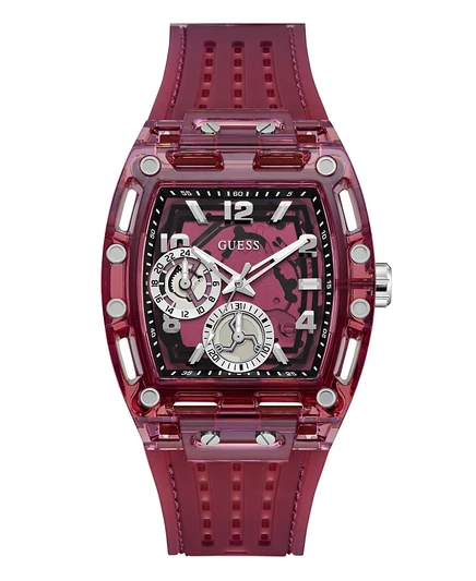 Мужские многофункциональные силиконовые часы GUESS Burgandy, 42 мм, красные