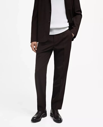 Мужские приталенные шерстяные брюки Mango brown