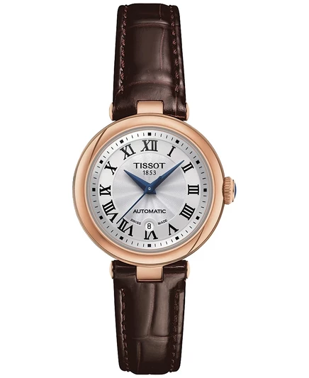 Женские часы Tissot Bellissima 29 мм PVD, коричневый ремешок, белые