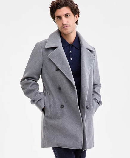 Мужской двубортный пиджак-бушлат классического покроя light gray