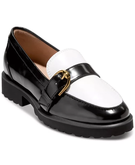  Женские мокасины с пряжкой Giana black, white leather