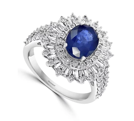 Колье EFFY Sapphire & Diamond Halo 14k белое золото, сапфир