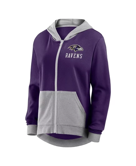 Женская спортивная фиолетовая толстовка Baltimore Ravens Hit It из французского махрового материала с логотипом Baltimore Ravens на молнии purple