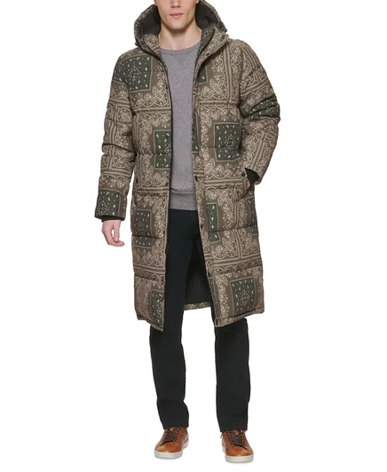 Мужская парка Levi's Quilted Extra Long, оливковая с узором