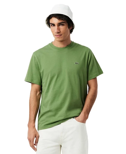 Мужская футболка с круглым вырезом Lacoste зеленого цвета