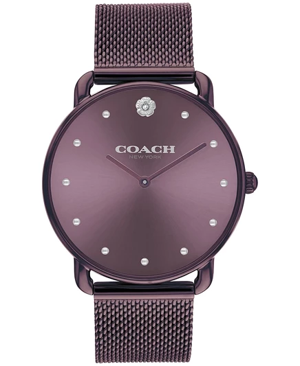 Женские часы Coach Elliot 36 мм, сетчатый браслет, фиолетовые