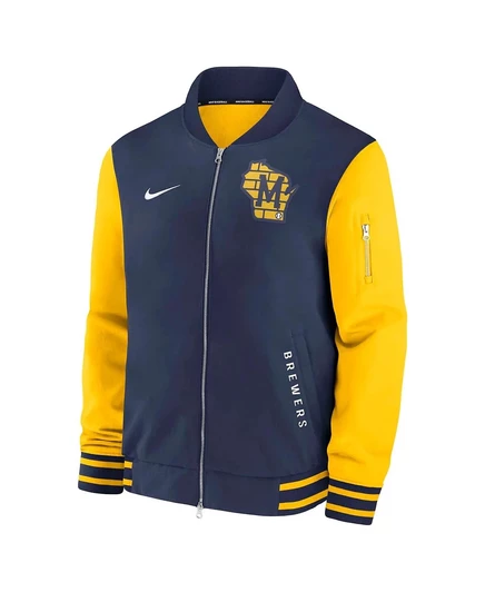 Мужская темно-синяя куртка-бомбер Nike Milwaukee Brewers Authentic Collection Dugout на молнии navy, gold