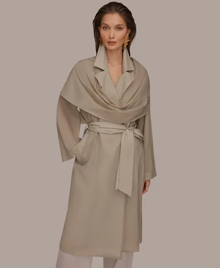 Женское пальто-тренч Donna Karan New York с поясом и отложным воротником, серое