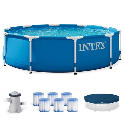 Набор для открытого бассейна INTEX с металлическим каркасом, крышкой и фильтрующим картриджем типа H (6 упаковок) синего цвета