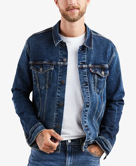 Мужская куртка дальнобойщика из стрейчевой джинсовой ткани Levi's обычного покроя синего цвета