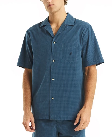 Мужская пижамная рубашка Nautica Crafted в клетку, короткий рукав, синяя