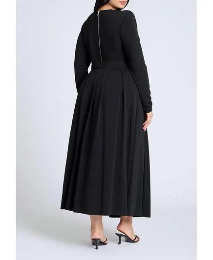 Элегантное платье-трапеция ELOQUII Plus Size со складками black onyx