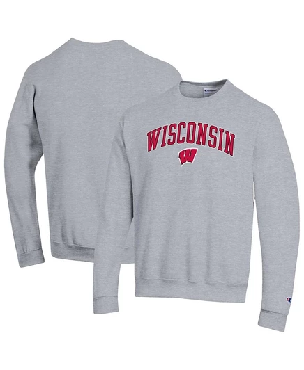 Мужской свитшот Champion с флисом и логотипом Wisconsin Badgers, серый