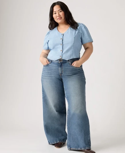 Джинсы Levi's Plus размера '94 с широкими штанинами свободного кроя синего цвета