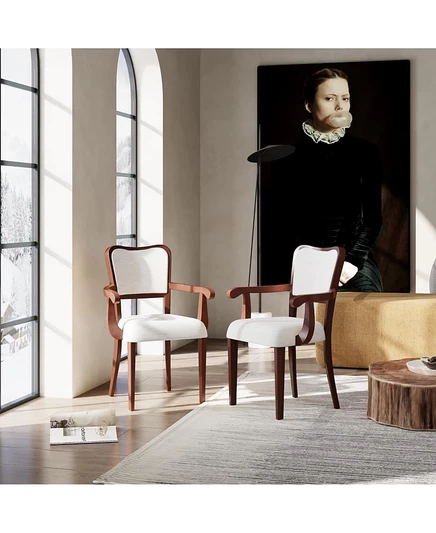 Набор из 2 обеденных стульев из орехового дерева Streamdale Furniture, бежевая ткань, мягкие подлокотники коричнево-бежевый