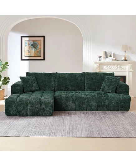 Роскошный секционный диван большого размера Streamdale Furniture из синели L-образной формы, минималистичный дизайн, Удобный диван-кровать зеленого цвета