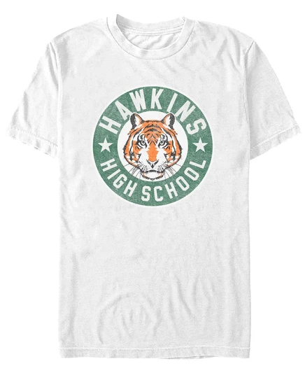 Футболка с коротким рукавом Fifth Sun Mens Stranger Things Hawkins High Tiger Emblem с принтом white