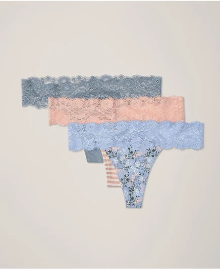 Pact Women's Lace Waist Thong 3-Pack blue