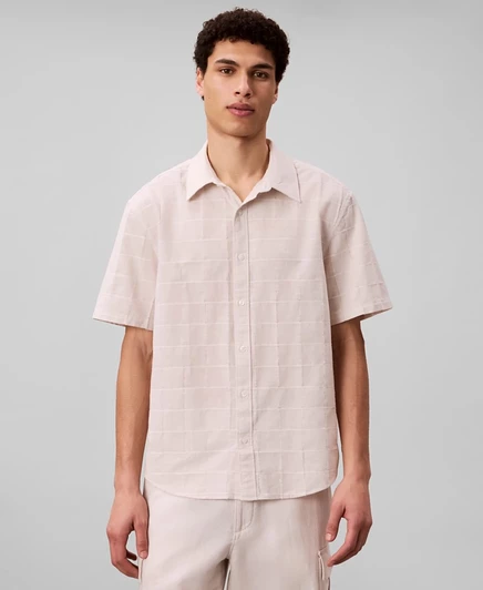 Мужская клетчатая рубашка Calvin Klein из крашеной пряжи цвета слоновой кости/кремового цвета