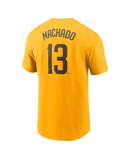 Мужская футболка Nike с именем и номером Manny Machado Gold San Diego Padres Fuse от Nike gold
