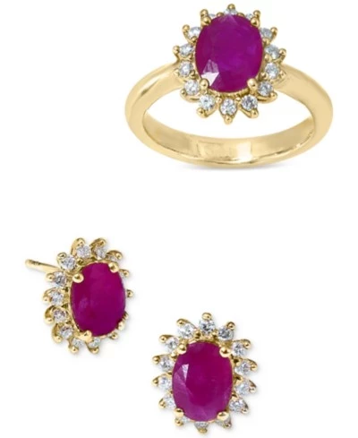 Комплект EFFY Collection: кольцо и серьги, золото 14 карат