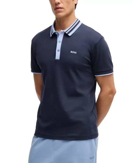 Мужское приталенное поло с воротником в полоску от Hugo Boss by Mens dark blue