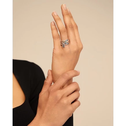 Кольцо UNOde50 тройное из стерлингового серебра с кристаллами Swarovski, голубое