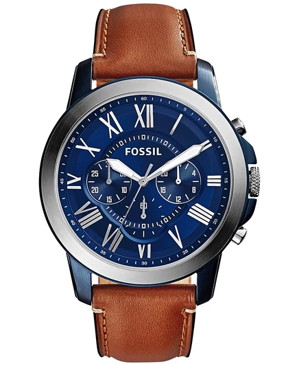Мужские часы Fossil с хронографом Grant на светло-коричневом кожаном ремешке диаметром 44 мм