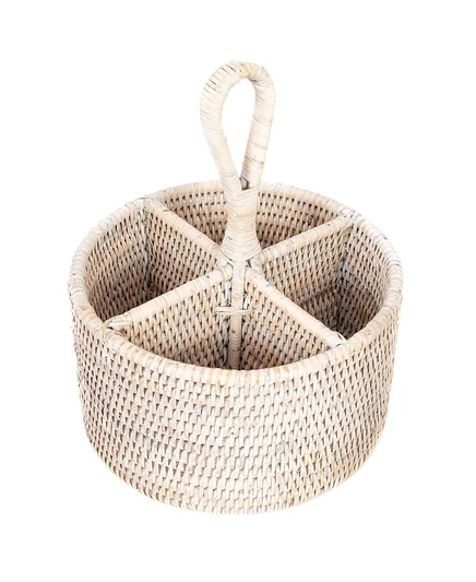 Подставка для приборов Artifacts Rattan, круглая, 4 секции, белая