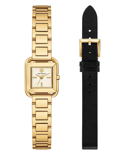 Женский подарочный набор Tory Burch The Kira Square Small из нержавеющей стали с кварцевым покрытием, 19 мм