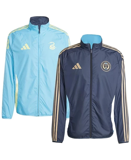 Мужская реверсивная куртка Adidas Philadelphia Union 2025, сине‑голубая