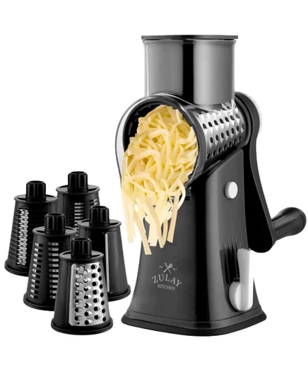 Rotary Cheese Grater with 5 Interchangeable Stainless Steel Blades black