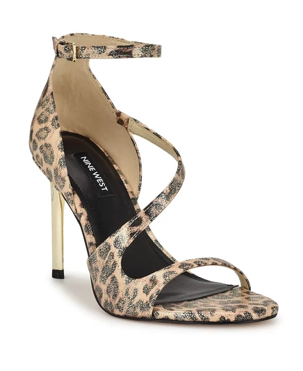 Женские блестящие асимметричные босоножки на высокой шпильке Nine West золотистого цвета