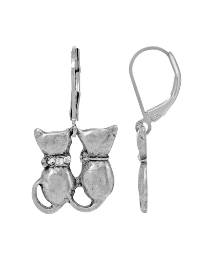 Женские серьги 2028 Double Cat с кристаллами, серебристые
