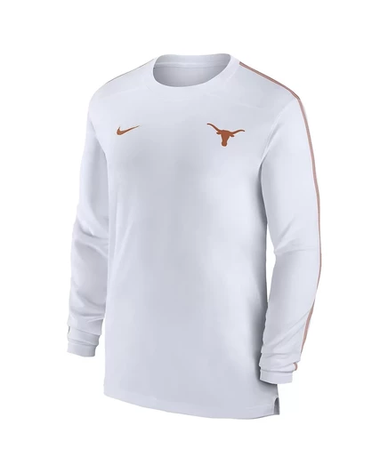 Мужская футболка с длинным рукавом Nike Texas Longhorns 2024 Sideline Coach UV Performance white, burnt orange