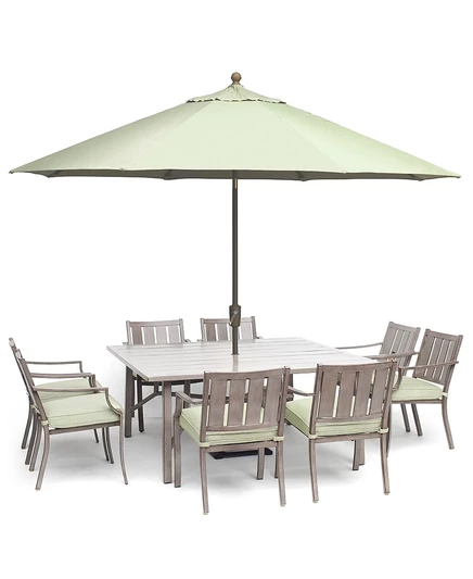Wayland Outdoor из алюминия, 9 шт. Обеденный гарнитур (квадратный обеденный стол 64 дюйма и 8 обеденных стульев) с подушками Sunbrella®, созданный для Macy's.