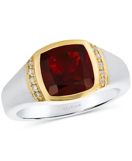 Мужское кольцо Le Vian® Pomegranate с гранатом (5-1/4 карата) и обнаженным бриллиантом (1/5 карата) из чистого серебра и золота 14 карат.