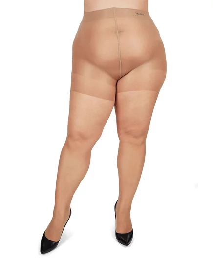 Соблазнительные шелковистые прозрачные колготки MeMoi Plus Size с контролируемым верхом MM-2210	 honey