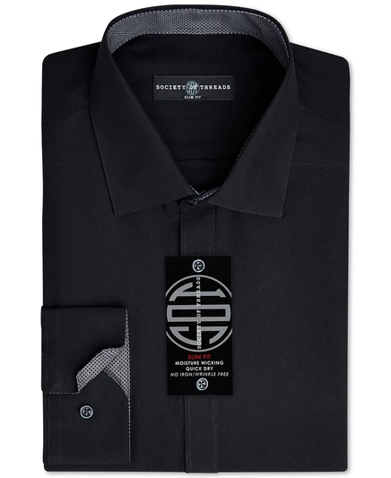  Мужская приталенная однотонная рубашка Non-Iron Performance black