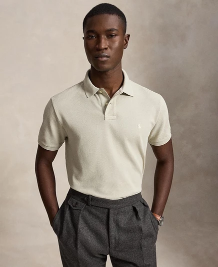 Мужское поло Polo Ralph Lauren Custom Slim-Fit, бежевое